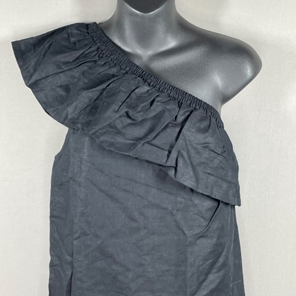 NEW J Crew Dress Womens Small black linen one shoulder shift ruffle preppy - Picture 2 of 10